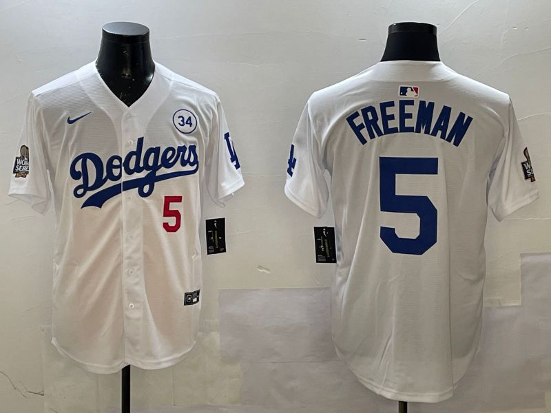 Men Los Angeles Dodgers 5 Freeman White Fashion 2025 Nike MLB Jersey style 1